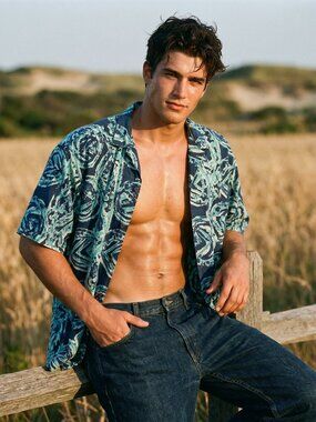 Unionbay Mens Large Shirt Blue Cotton Abstract Print Button Down Iconic Coastal